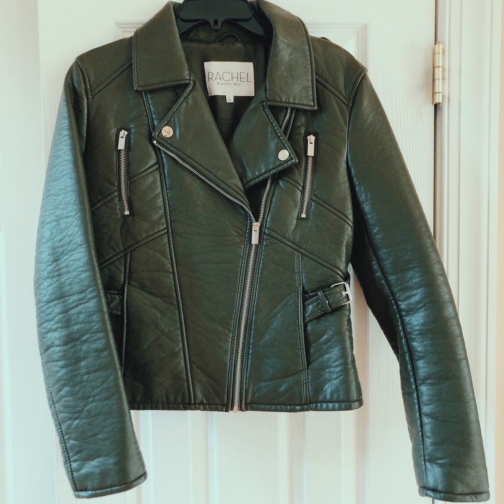 Rachel Roy Olive Green Biker Leather Jacket